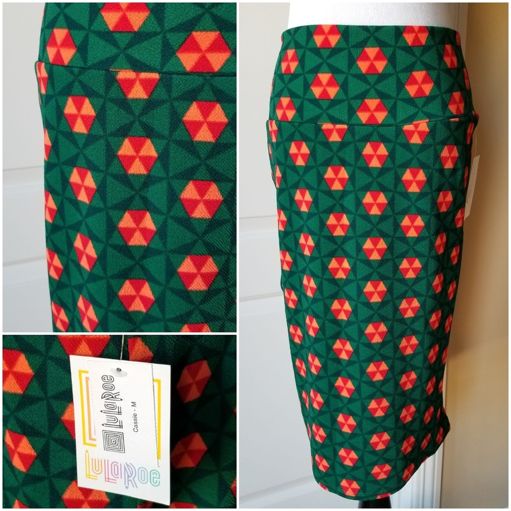 LuLaRoe Cassie Peppermint Green Red Christmas NWT